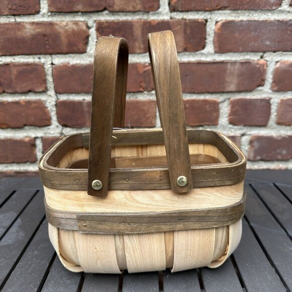 Wooden Woven Baskets Double Handles Rustic Farmhouse Decor Medium and Small - Picture 15 of 16